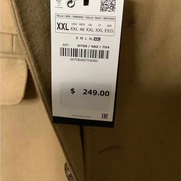 Zara Tan Wool Coat NWOT - Picture 14 of 15